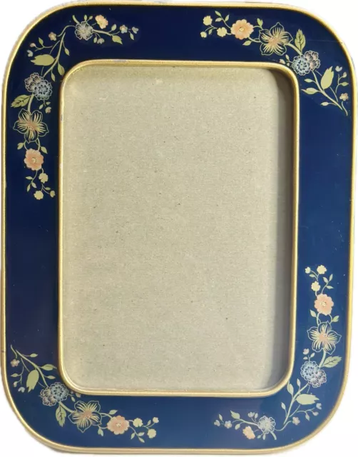 VTG Mid Century Buckler's Enamel Swivel Picture Frame Blue Floral , 5x7” Photo