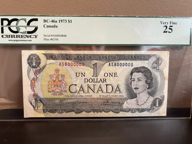 1973  Bank Of Canada $1 8 MILLION NUMBERED NOTE PCGS Graded VF25 Rare