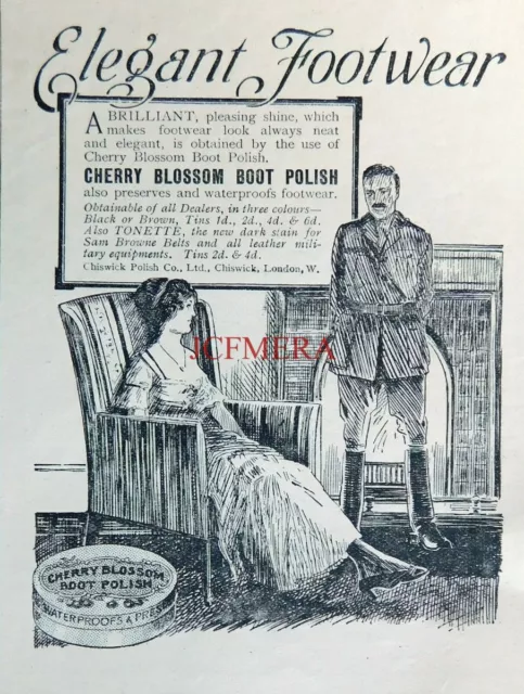 CHERRY BLOSSOM WW1 Boot & Shoe Polish Advert #3 - Original Antique 1915 Print