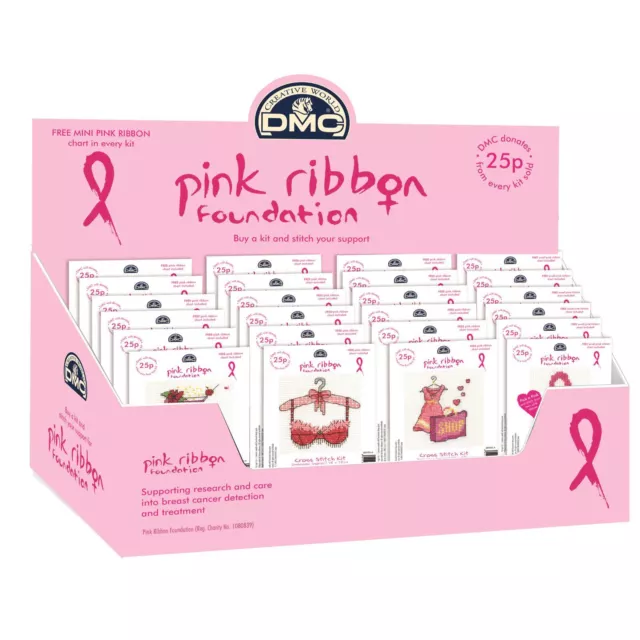 DMC Mini Kreuzstich Kits rosa Band Foundation Herzen, Cupcakes, Blumen