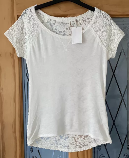 Beautiful New With Tags Summer H&M L.O.G.G Cream Lace Back Top T-Shirt XS - 8