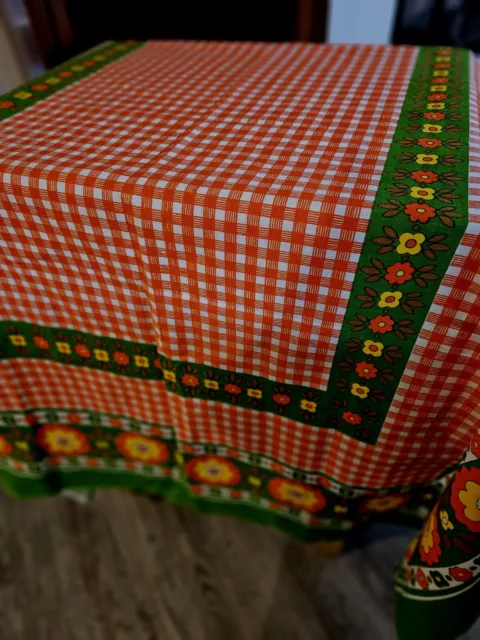 Retro Vintage  70s Tablecloth - Orange/Green Floral 5.6 FEET X 4 FEET NEW 2