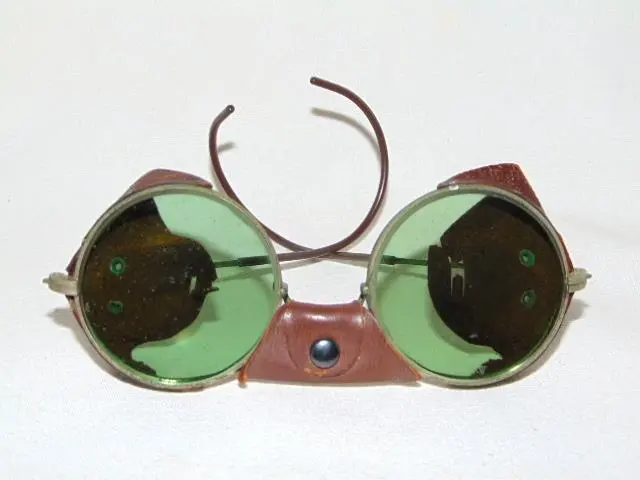 Antique Leather Green Glass CAR or MOTORCYCLE Sunglasses Eye GOGGLES
