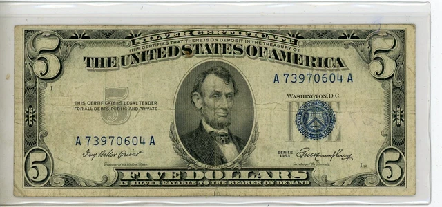 1953 - 5 Dollar Silver Certificate Blue Seal United States Note - 2615
