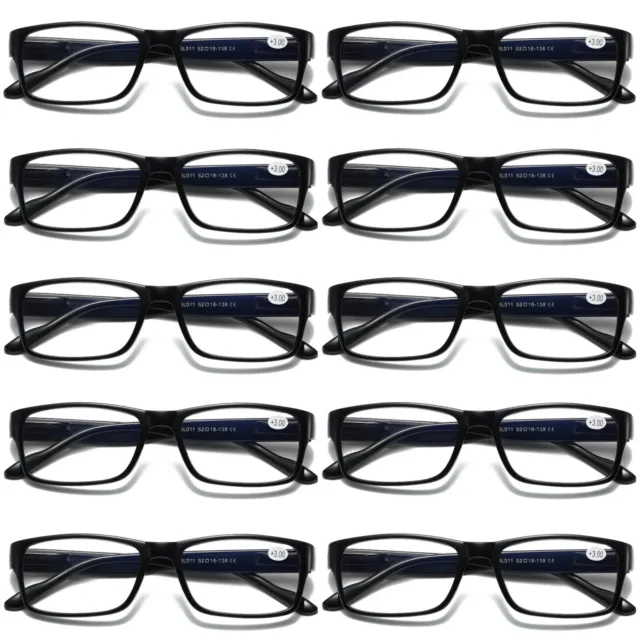 10 PK Mens Unisex Blue Light Blocking Reading Glasses Black Spring Hinge Readers