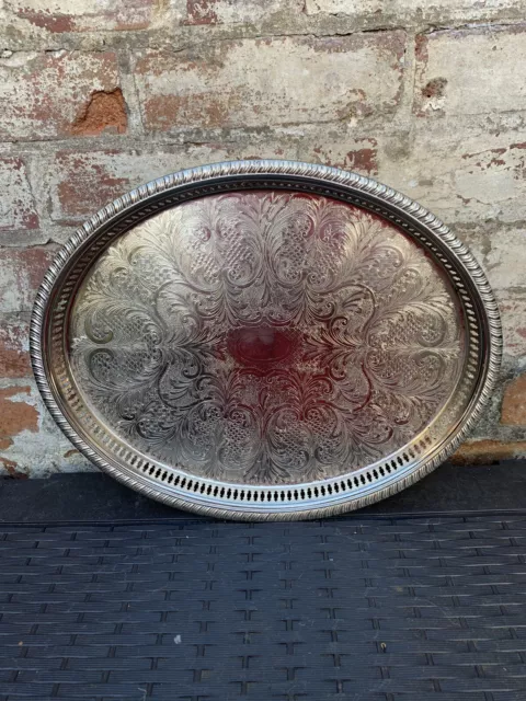 Vintage Cavalier display tray pierced gallery silver Plated  Home Bar Cocktails