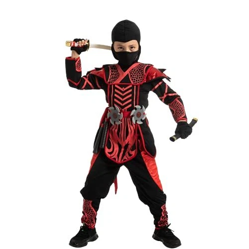 Spooktacular Creations Costume de ninja de guerrier d'Halloween rouge noir po...