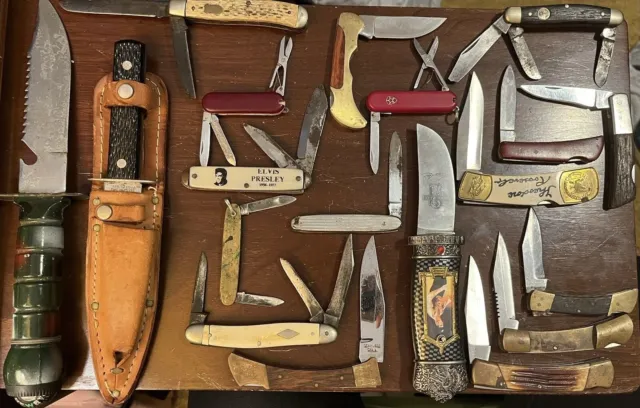 Lot of 19 Vintage Used Pocket Knifes