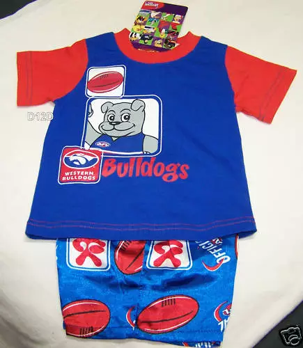 Western Bulldogs AFL Boys 2 Piece Cotton / Satin Pyjama Set Size 0 New
