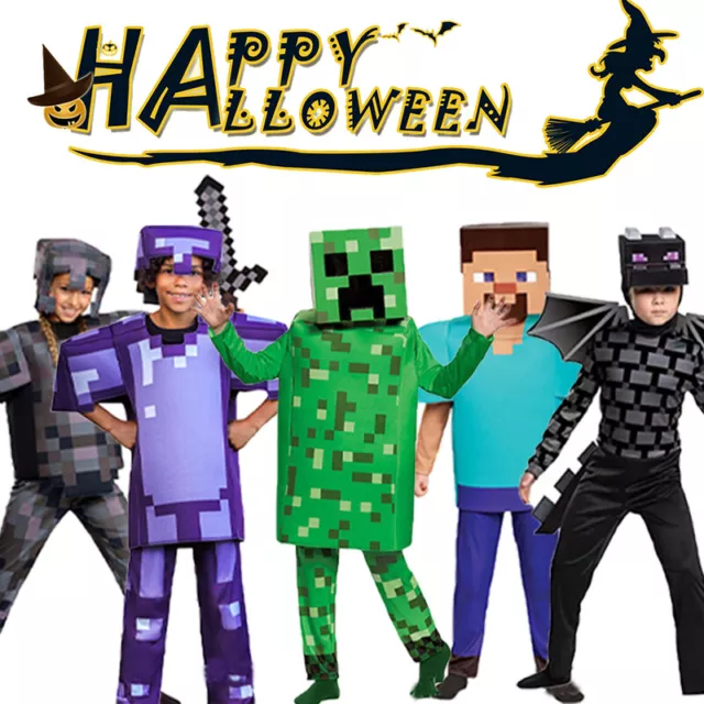 Halloween Minecraft Kids Cosplay Party Fancy Mask Costume Dress Up Fancy Dress