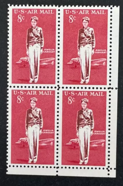 US Stamp, Scott C68 8c airmail Blk of 4 1963 of "Amelia Earhart" M/NH. Fresh!