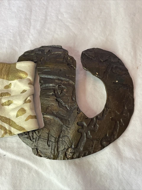 NINA GELARDI Vtg 1980's Handmade Retro Art Belt Buckle w/ Leather Strap, Signed