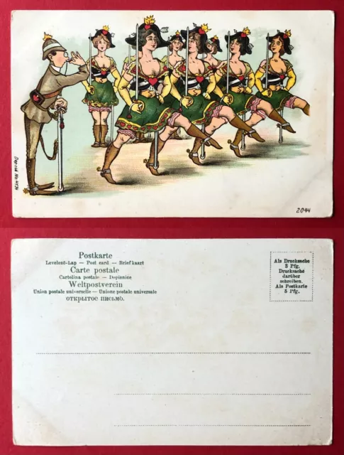 Litho AK um 1900 Frauen als Soldaten Uniform Rock Humor Karikatur  ( 103358