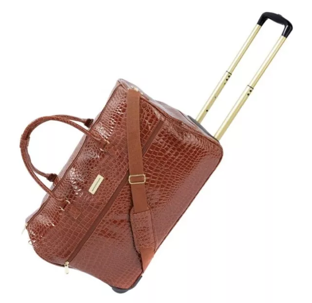 Samantha Brown Croco Embossed Wheeled 22.5 in Weekender Luggage Bag-Chestnut-NWT