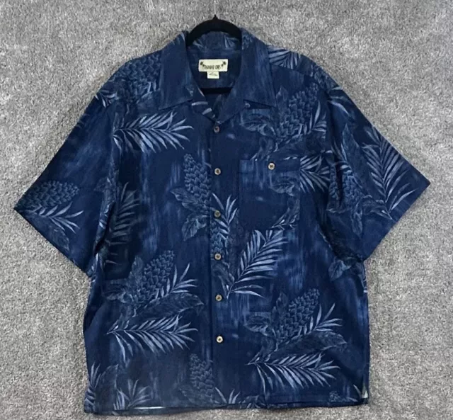 Paradise Cove Shirt Mens XL Blue Floral Hawaiian Silk Short Sleeve Button-Up