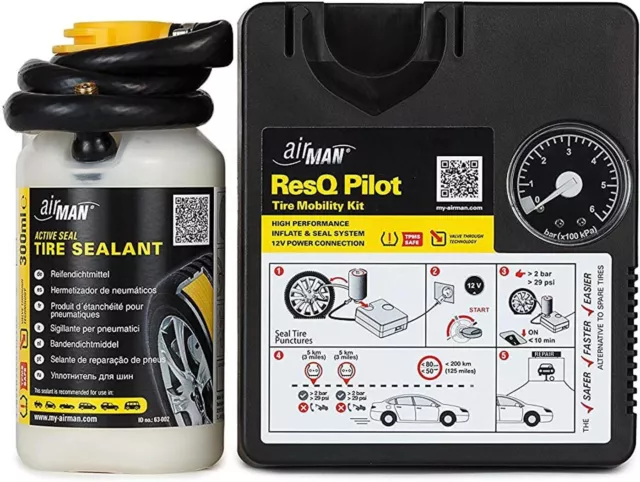 AirMan ResQ Pilot Roadside Tyre Repair Kit for No Tools, Safe and Fast