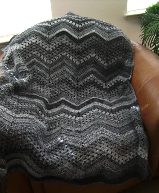 New Hand Crochet Gray Multi Color Ripple Afghan Lap Blanket Throw