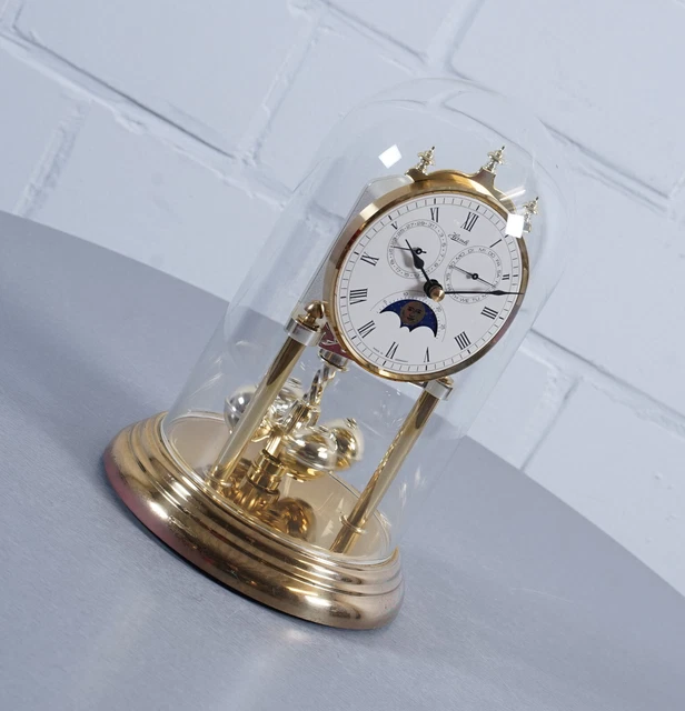 EDLE HERMLE QUARTZ Drehpendeluhr mit Datum und Mondphase Vintage 70er