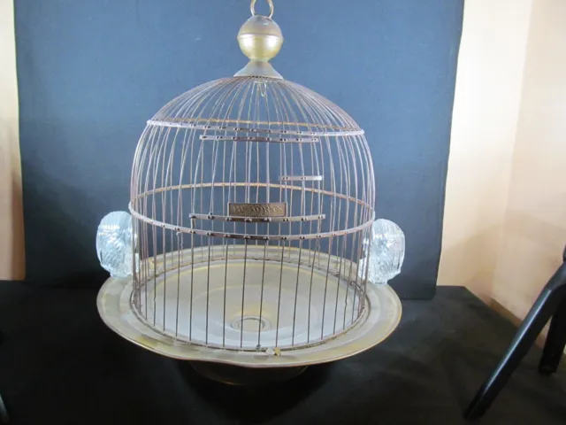 Hendryx Dome Brass Wire Hanging Bird Cage House Pedestal Art Deco Antique