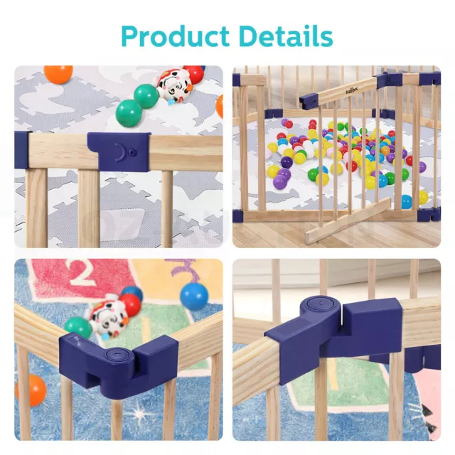 Kidbot Wooden Foldable Baby Child Playpen Fence Kids Activity Centre 8 Panel 3