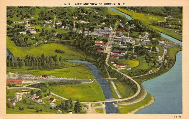 Postcard NC: Airplane View of Murphy, North Carolina, Unposted, Linen