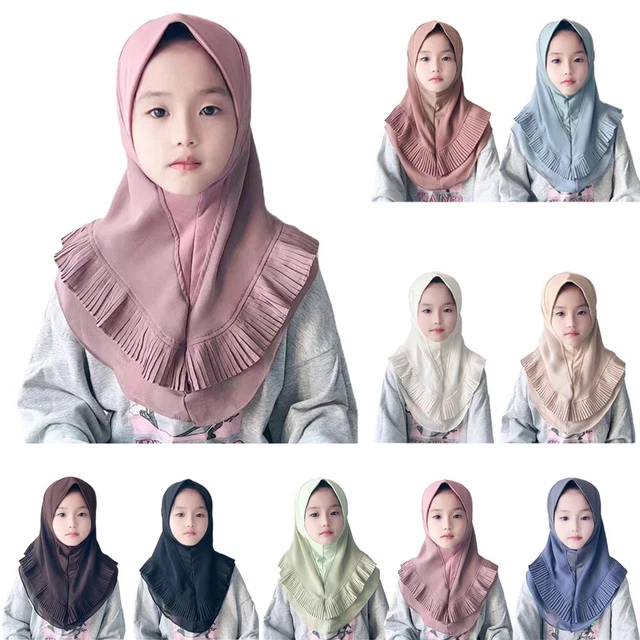 2-6Year Muslim Modest Full Cover Kids Girls Long Wrap Headscarf Hijab Turban Hat