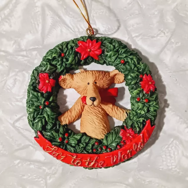 Vintage Christmas  Boassy Bear In Wreath Ornament