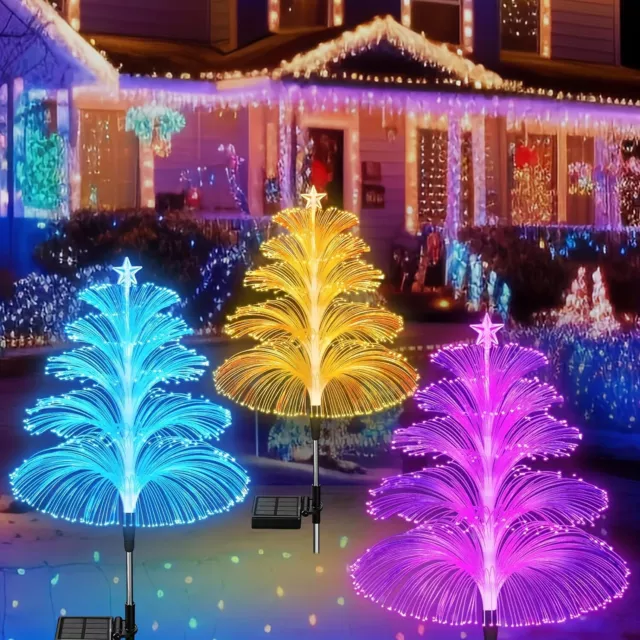 Solar Garden Stake Light Jellyfish Firework LED RGB 7Color Changing Outdoor Lamp