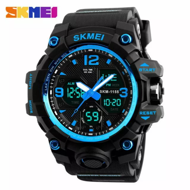 SKMEI Men Sport Watches Fashion Quartz LED Date Big Dial Boys Digital Wristwatch