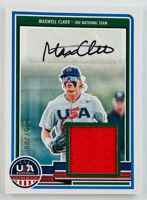 2023 Panini Usa Baseball Stars Stripes Maxwell Clark Jersey Auto Rc Sp /200 Rpa