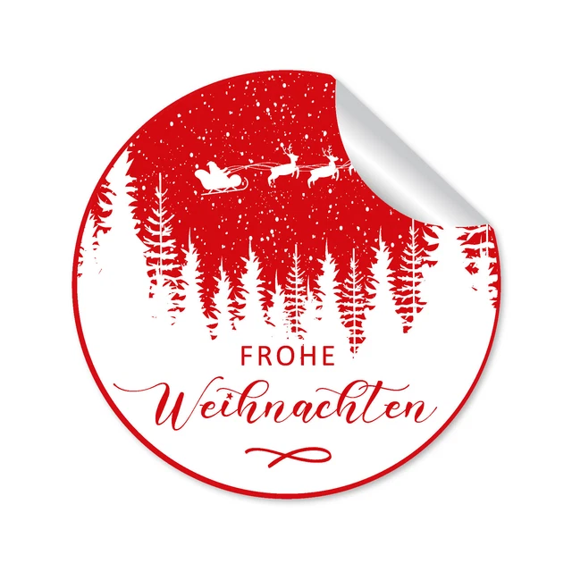 24 Frohe Weihnachten Aufkleber Sticker Etikett in rund rot weiß Geschenk XMAS
