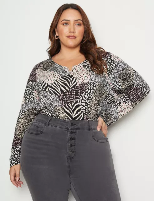 Plus Size - Womens Tops -  Long Sleeve Diamante Hardware Knitwear Top - BeMe