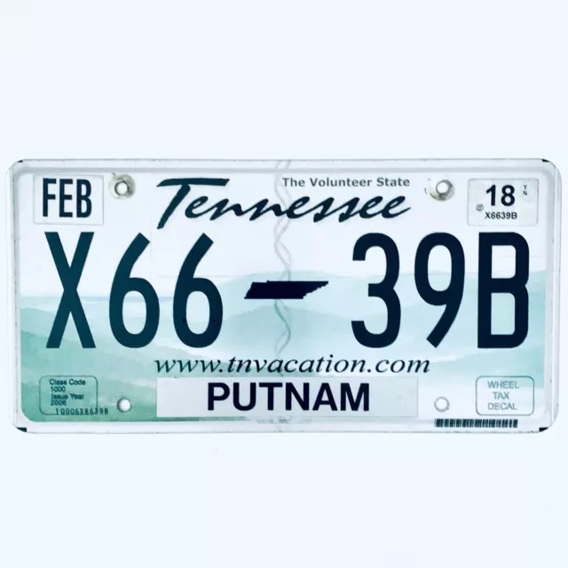 2018 United States Tennessee Putnam County Passenger License Plate X66 39B