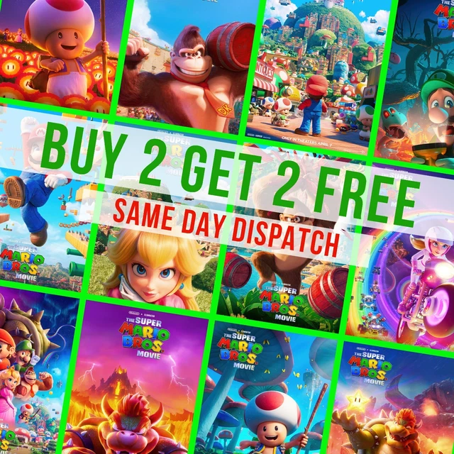 SUPER MARIO BROS Movie Posters Animated Movie Poster Prints Wall Art A4