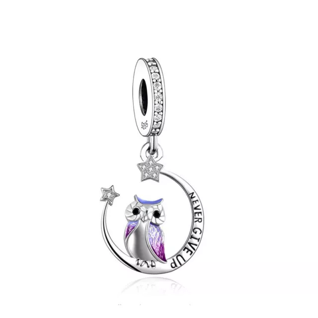 Never Give Up Wise Owl Moon Stars Charm Graduation College Sterling Silver 925