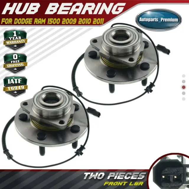 Pair Front Wheel Hub & Bearing Assembly for Dodge Ram 1500 2009 2010 2011 w/ ABS