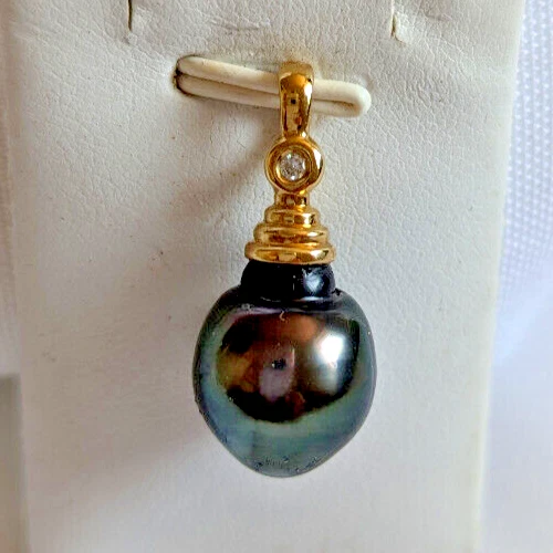 Pendentif Clip Or 18K Avec Perle De Tahiti 12 Mm Et Diamants - Neuf Avec étiquettes - France