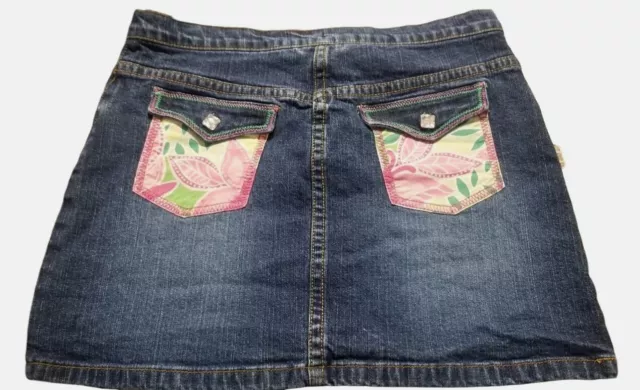 Lilly Pulitzer Denim Jean Skirt Pink Floral Bling Pockets 26" waist Girl Size 12