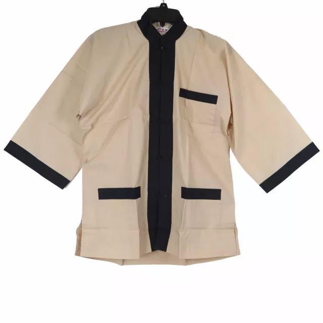 Traditional Chinese Men's Jacket in Beige w/ Black Trim - Size S - New Traditional Chinese Men's Jacket in Beige w/ Black Trim - Size S - New