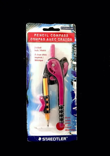 STAEDTLER Pencil Compass #957 SBKS Blunt Metal Safety Tip 2 Sided Pink Compass