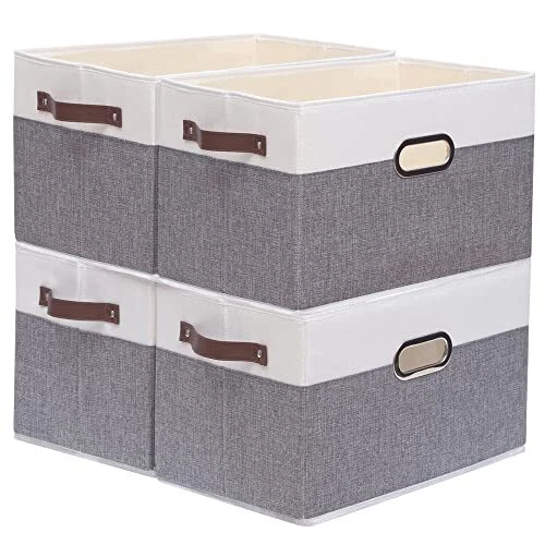 Collapsible Storage Bins,Cube Storage 12.99x9.05x7.87in/4-Pack White/Grey