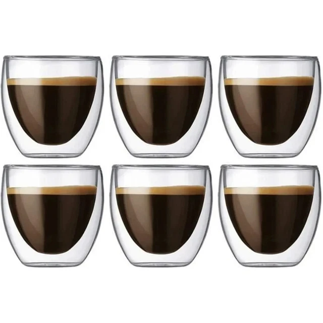 Lot 6 Tasses à Café Expresso en Verre 80 Ml Tasse Double Paroi Tasse Expresso