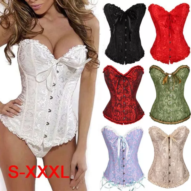 Sexy Corset Bustier Top Waist Shaper Overbust Boned Women Lace Up Lingerie Top