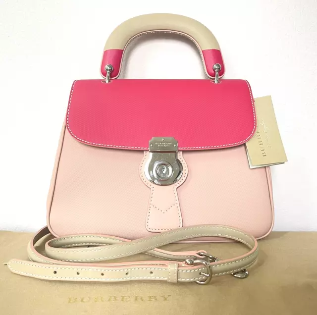 Authentic Burberry DK88 Top Handle Handbag Medium Pink/Tan Crossbody