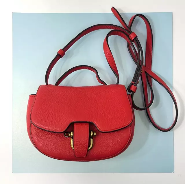 $98 J.CREW Mini Red Rider Purse Italian Leather Crossbody Equestrian STADIUM Bag