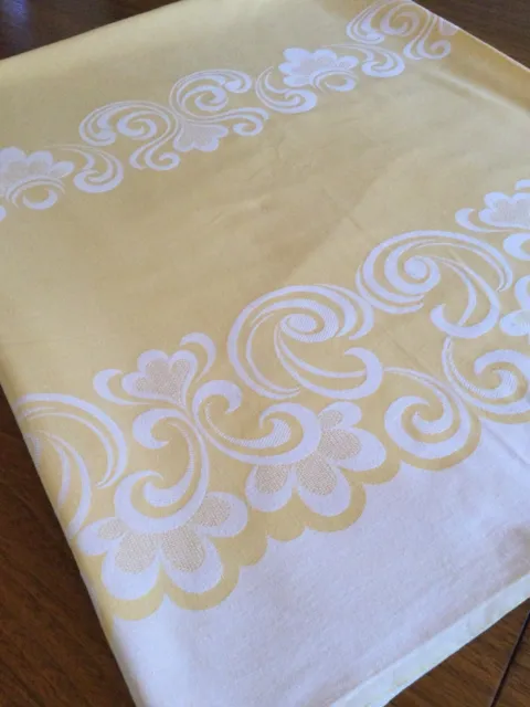 Vintage Tablecloth Sunny Yellow Damask 100% Cotton 81 x 50" soft lovely