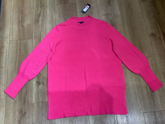 M&S Collection Bright Pink SPLIT SIDES Acrylic Knit Long Lnth Jumper sz XL BNWT