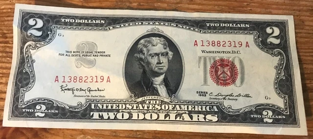 1963 $2 TWO DOLLAR NOTE ~ United States Legal Tender / Red Seal