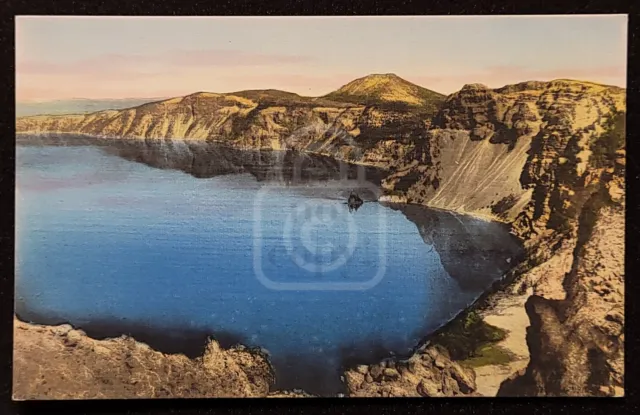 Beautiful Hand Colored Postcard, View of Mt Scott. Crater Lake, Oregon. C 1920's