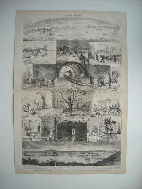 Gravure 1876. Inondation De La Seine. La Seine En Amont De Paris, Alfortville, U